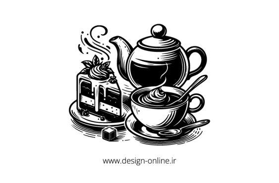 وکتور سیاه و سفید چای و کیک وکتور سیاه و سفید چای و کیک