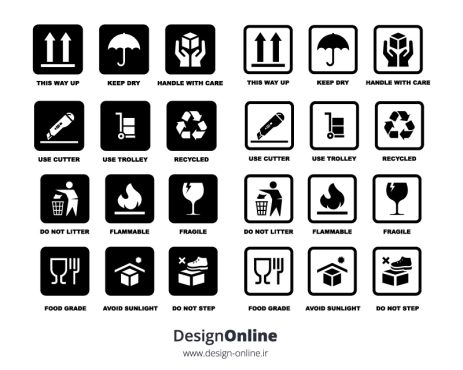 دانلود وکتور آیکون و المان بستهبندی و حملونقل | برچسب هشدار کارتن و جعبه دانلود وکتور آیکون و المان بستهبندی و حملونقل | برچسب هشدار کارتن و جعبه