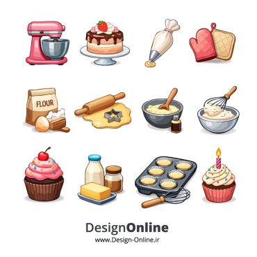 دانلود آیکون‌های وکتور کیک پزی | Baking Icons Vector Pack